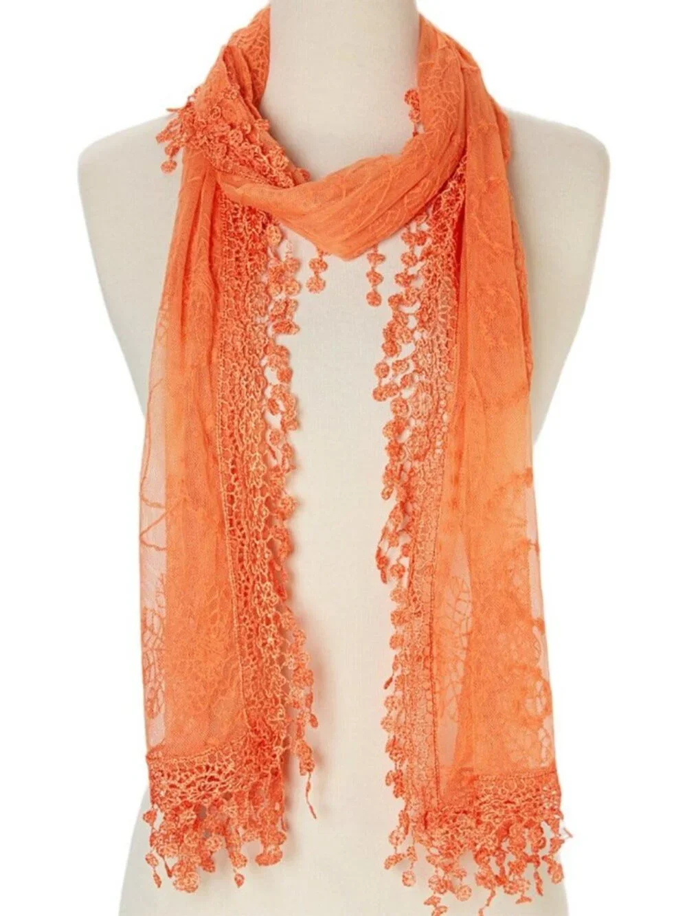 Lightweight Lace Teardrop Fringe Vintage Mesh Crochet Tassel Scarf for Women